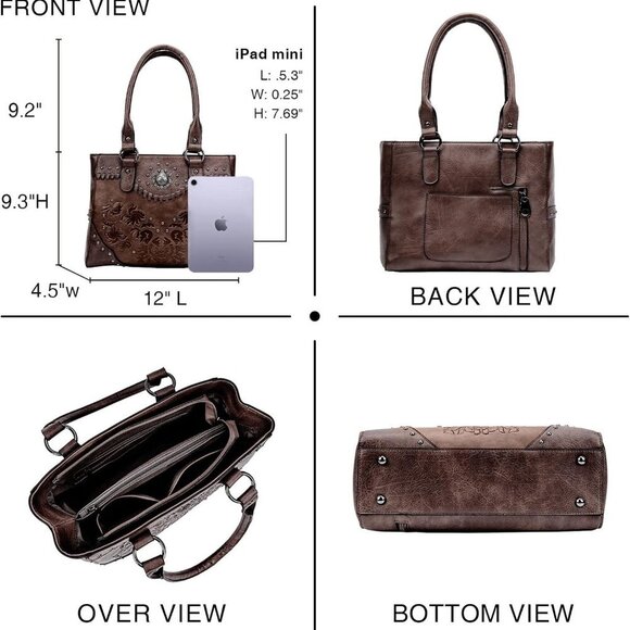 Tote Bag for Women Large Western Purse Ladies Top Handle Shoulder Handbags Vinta - Picture 3 of 7